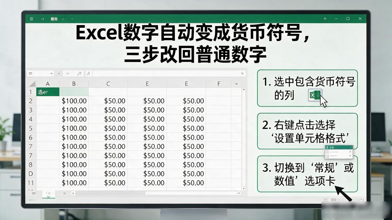 Excel金额格式变¥_Excel货币格式问题解决_Excel数据格式常见错误_excel数字自动变成货币符号